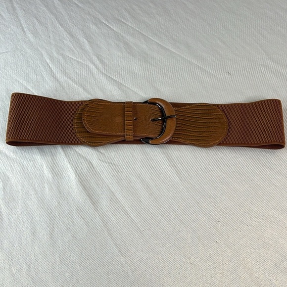 Vintage Vibe Wide Stretchy Snakeprint Rusty Brown Belt Pewter Look L - Picture 6 of 8